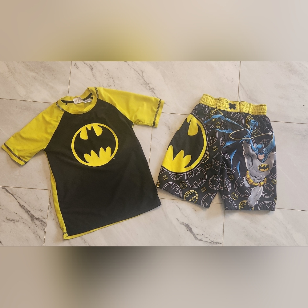 Batman Swim Shirt and Trunks Boys Size 7